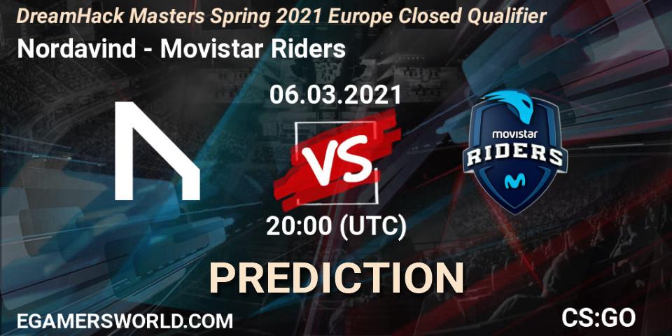 Nordavind vs Movistar Riders: Betting TIp, Match Prediction. 06.03.2021 at 20:15. Counter-Strike (CS2), DreamHack Masters Spring 2021 Europe Closed Qualifier