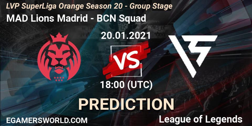 MAD Lions Madrid vs BCN Squad: Betting TIp, Match Prediction. 20.01.2021 at 18:00. LoL, LVP SuperLiga Orange Season 20 - Group Stage