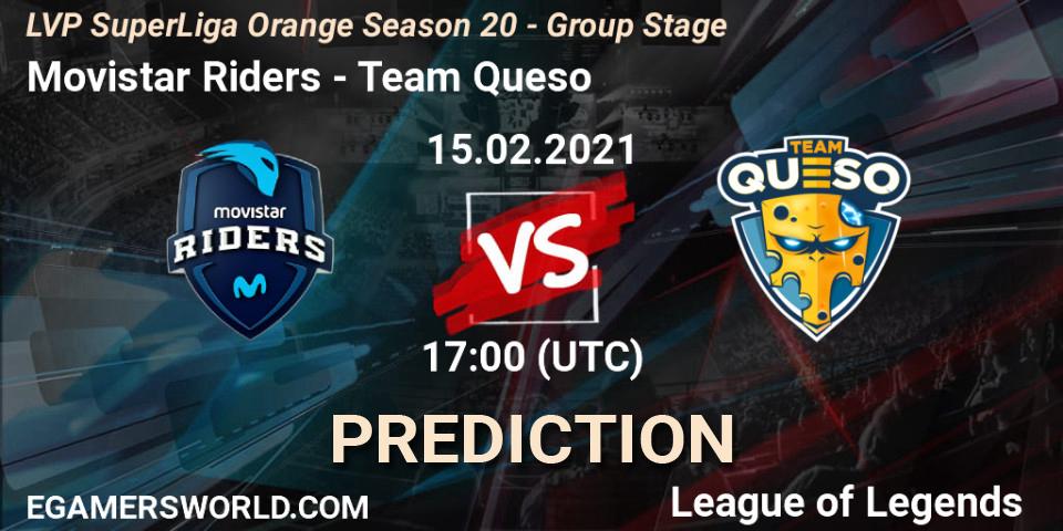 Movistar Riders vs Team Queso: Betting TIp, Match Prediction. 15.02.21. LoL, LVP SuperLiga Orange Season 20 - Group Stage