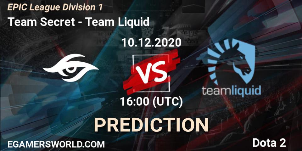 Team Secret vs Team Liquid: Betting TIp, Match Prediction. 10.12.2020 at 16:00. Dota 2, EPIC League Division 1