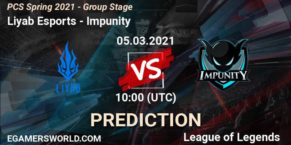 Liyab Esports vs Impunity: Betting TIp, Match Prediction. 05.03.2021 at 12:00. LoL, PCS Spring 2021 - Group Stage