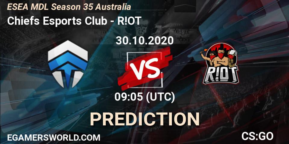 Chiefs Esports Club vs R!OT: Betting TIp, Match Prediction. 30.10.2020 at 09:05. Counter-Strike (CS2), ESEA MDL Season 35 Australia