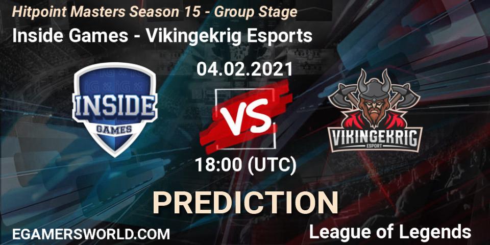 Inside Games vs Vikingekrig Esports: Betting TIp, Match Prediction. 04.02.2021 at 18:30. LoL, Hitpoint Masters Season 15 - Group Stage