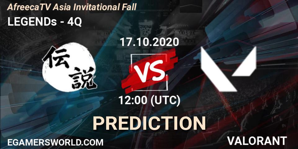 LEGENDs vs 4Q: Betting TIp, Match Prediction. 17.10.2020 at 12:00. VALORANT, AfreecaTV Asia Invitational Fall