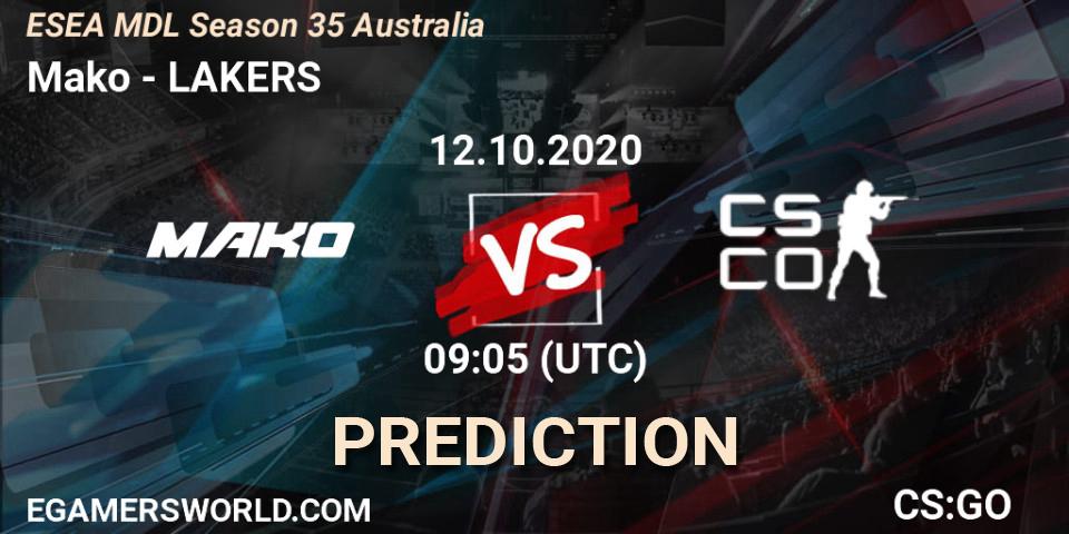 Mako vs LAKERS: Betting TIp, Match Prediction. 12.10.2020 at 09:05. Counter-Strike (CS2), ESEA MDL Season 35 Australia