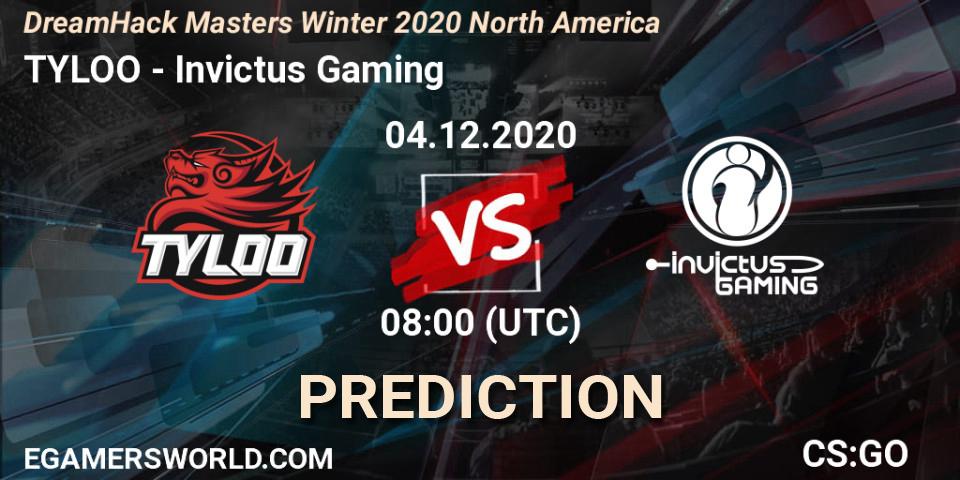 TYLOO vs Invictus Gaming: Betting TIp, Match Prediction. 04.12.2020 at 08:00. Counter-Strike (CS2), DreamHack Masters Winter 2020 Asia