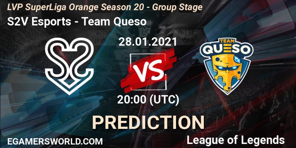 S2V Esports vs Team Queso: Betting TIp, Match Prediction. 28.01.2021 at 20:00. LoL, LVP SuperLiga Orange Season 20 - Group Stage