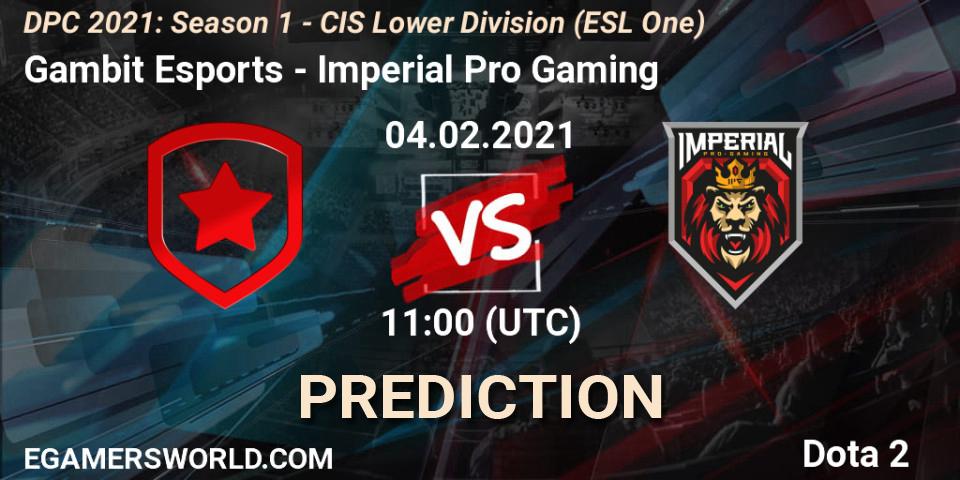 Gambit Esports vs Imperial Pro Gaming: Betting TIp, Match Prediction. 04.02.21. Dota 2, ESL One. DPC 2021: Season 1 - CIS Lower Division