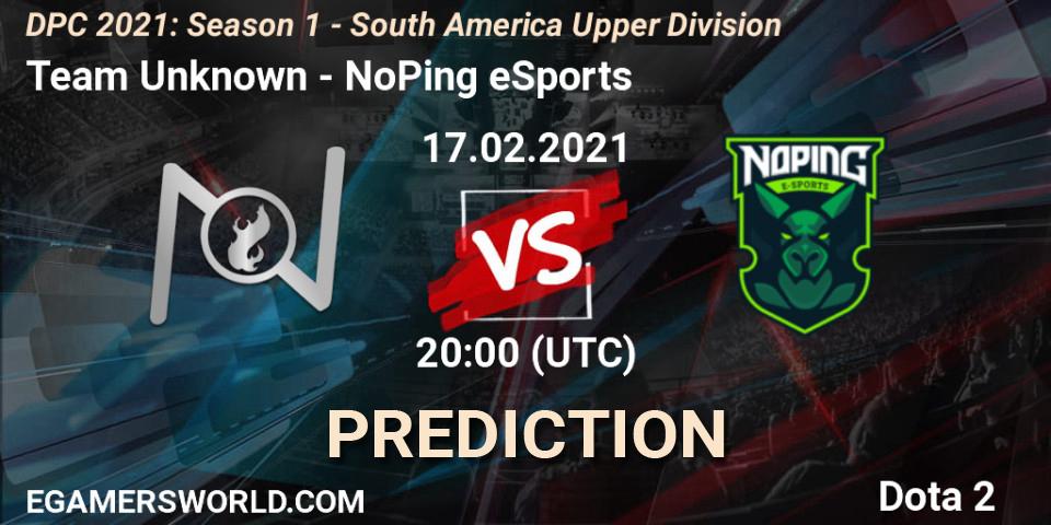 Team Unknown vs NoPing eSports: Betting TIp, Match Prediction. 17.02.2021 at 20:01. Dota 2, DPC 2021: Season 1 - South America Upper Division