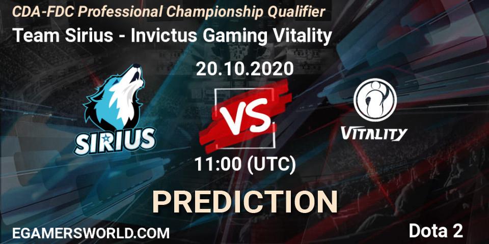 Team Sirius vs Invictus Gaming Vitality: Betting TIp, Match Prediction. 20.10.20. Dota 2, CDA-FDC Professional Championship Qualifier