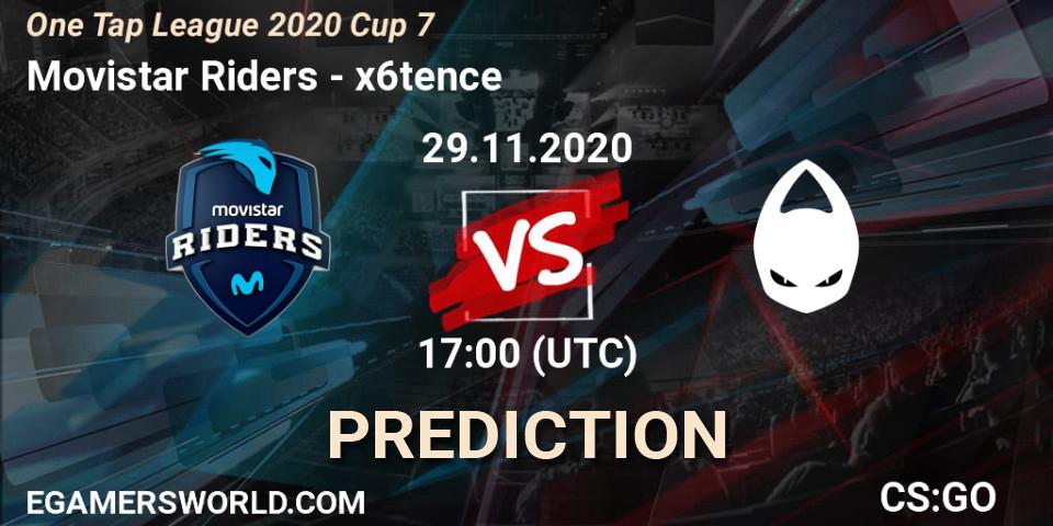 Movistar Riders vs x6tence: Betting TIp, Match Prediction. 29.11.2020 at 17:00. Counter-Strike (CS2), One Tap League 2020 Cup 7