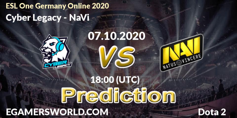 Cyber Legacy vs NaVi: Betting TIp, Match Prediction. 07.10.20. Dota 2, ESL One Germany 2020 Online