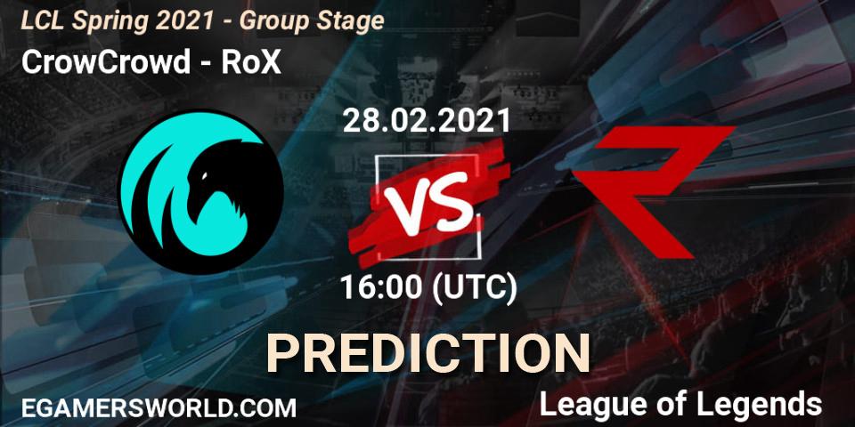 CrowCrowd vs RoX: Betting TIp, Match Prediction. 28.02.2021 at 16:40. LoL, LCL Spring 2021 - Group Stage