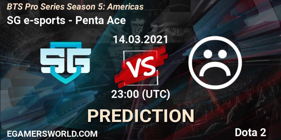 SG e-sports vs Penta Ace: Betting TIp, Match Prediction. 14.03.2021 at 22:16. Dota 2, BTS Pro Series Season 5: Americas