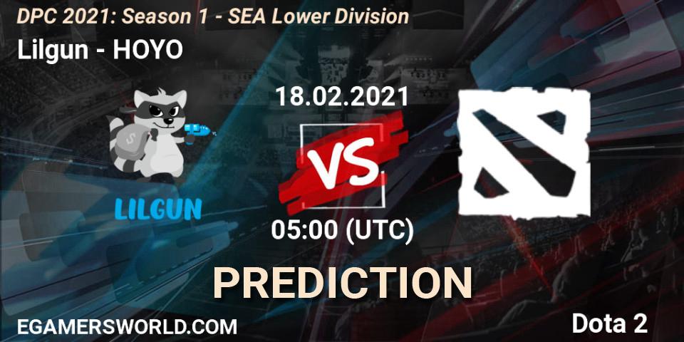 Lilgun vs HOYO: Betting TIp, Match Prediction. 18.02.2021 at 05:03. Dota 2, DPC 2021: Season 1 - SEA Lower Division