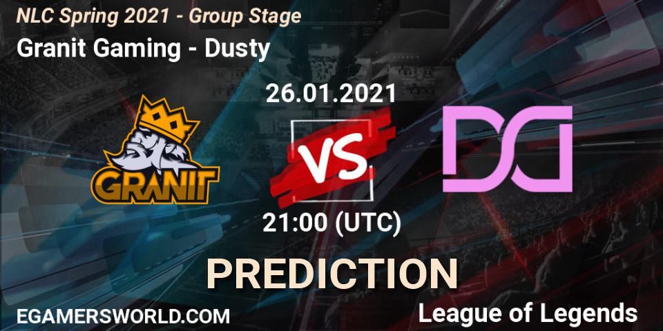 Granit Gaming vs Dusty: Betting TIp, Match Prediction. 26.01.2021 at 21:00. LoL, NLC Spring 2021 - Group Stage