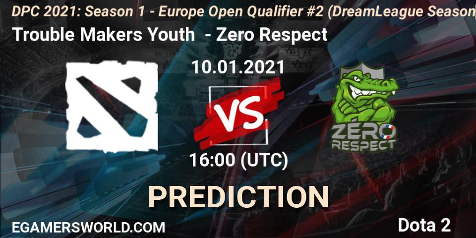 Trouble Makers Youth vs Zero Respect: Betting TIp, Match Prediction. 10.01.2021 at 16:05. Dota 2, DPC 2021: Season 1 - Europe Open Qualifier #2 (DreamLeague Season 14)