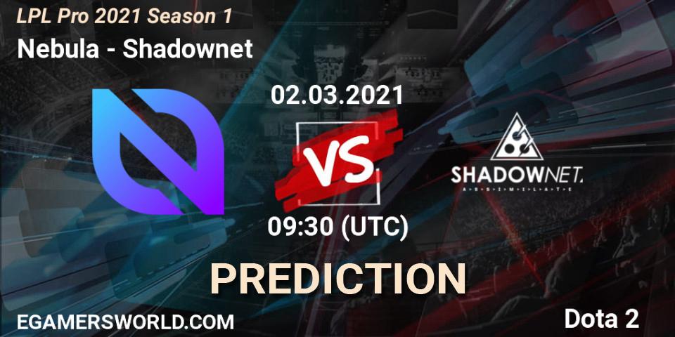 Nebula vs Shadownet: Betting TIp, Match Prediction. 02.03.2021 at 09:49. Dota 2, LPL Pro 2021 Season 1
