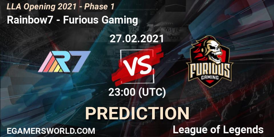 Rainbow7 vs Furious Gaming: Betting TIp, Match Prediction. 28.02.21. LoL, LLA Opening 2021 - Phase 1