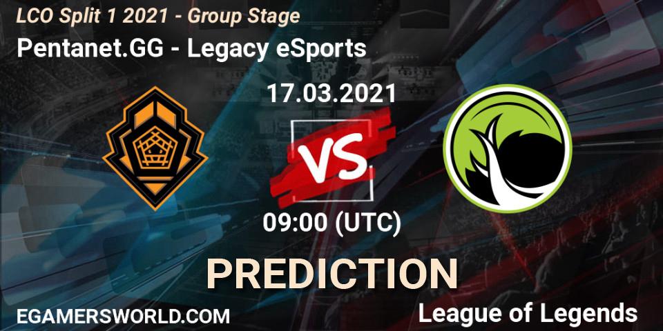 Pentanet.GG vs Legacy eSports: Betting TIp, Match Prediction. 17.03.2021 at 09:00. LoL, LCO Split 1 2021 - Group Stage