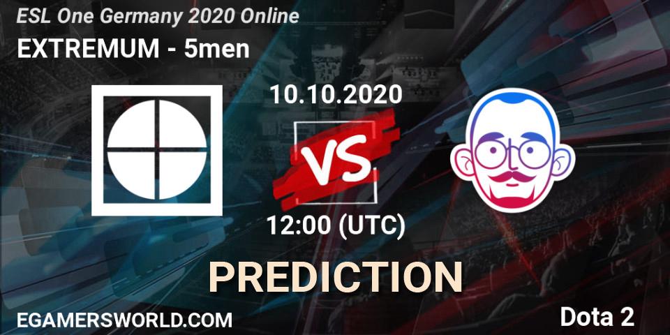 EXTREMUM vs 5men: Betting TIp, Match Prediction. 10.10.2020 at 12:00. Dota 2, ESL One Germany 2020 Online