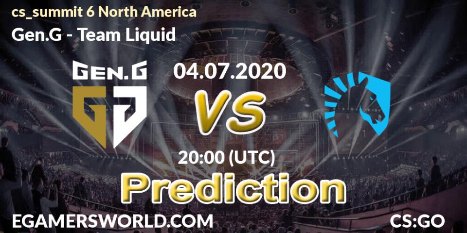 Gen.G vs Team Liquid: Betting TIp, Match Prediction. 04.07.2020 at 20:00. Counter-Strike (CS2), cs_summit 6 North America