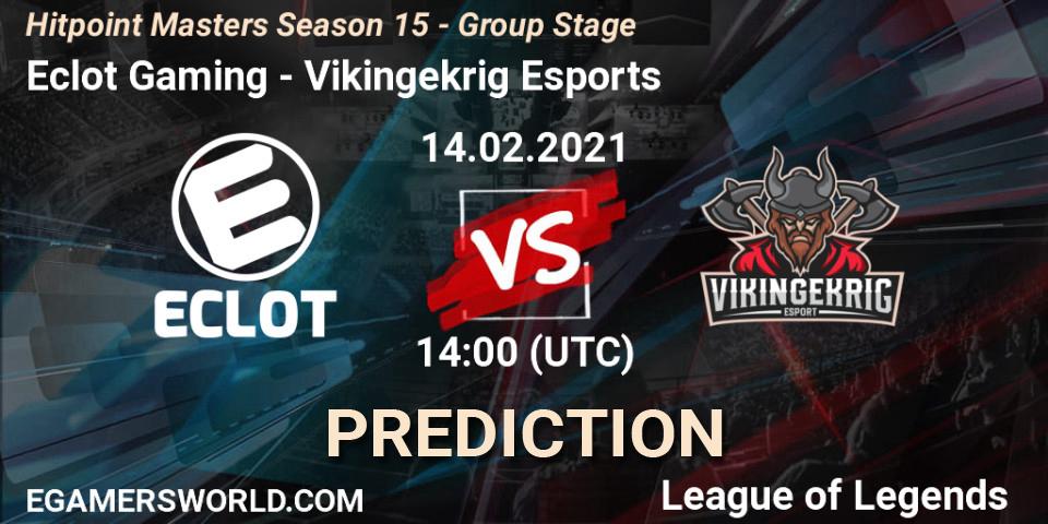 Eclot Gaming vs Vikingekrig Esports: Betting TIp, Match Prediction. 14.02.2021 at 14:00. LoL, Hitpoint Masters Season 15 - Group Stage