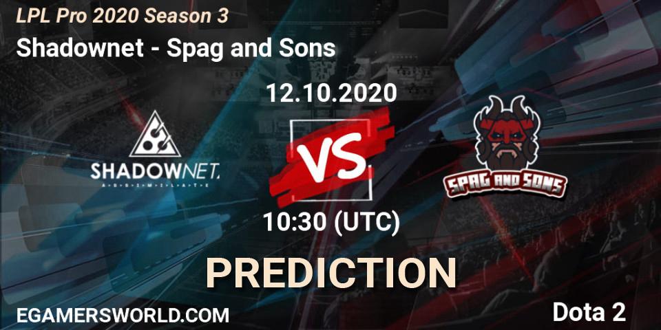 Shadownet vs Spag and Sons: Betting TIp, Match Prediction. 12.10.2020 at 09:36. Dota 2, LPL Pro 2020 Season 3