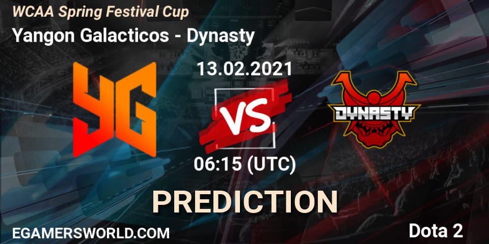 Yangon Galacticos vs Dynasty: Betting TIp, Match Prediction. 13.02.2021 at 06:30. Dota 2, WCAA Spring Festival Cup