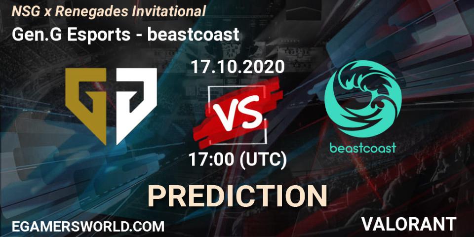 Gen.G Esports vs beastcoast: Betting TIp, Match Prediction. 17.10.2020 at 17:00. VALORANT, NSG x Renegades Invitational