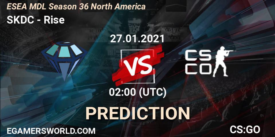 SKDC vs Rise: Betting TIp, Match Prediction. 27.01.2021 at 02:00. Counter-Strike (CS2), MDL ESEA Season 36: North America - Premier Division