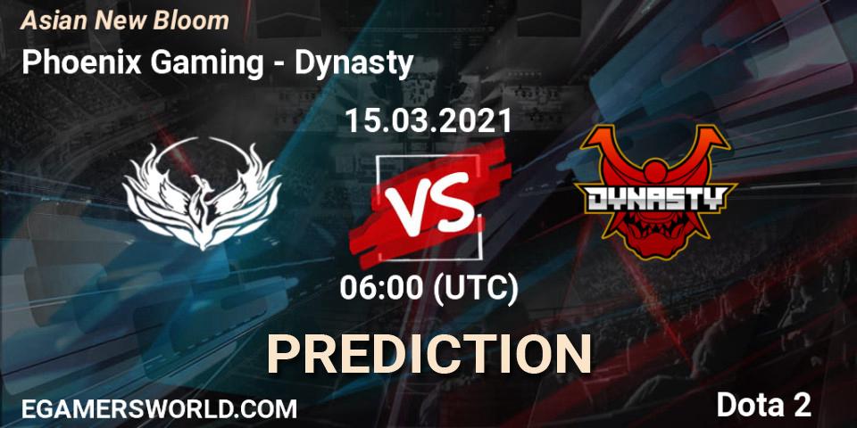 Phoenix Gaming vs Dynasty: Betting TIp, Match Prediction. 15.03.2021 at 07:31. Dota 2, Asian New Bloom