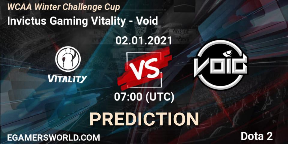 Invictus Gaming Vitality vs Void: Betting TIp, Match Prediction. 02.01.21. Dota 2, WCAA Winter Challenge Cup