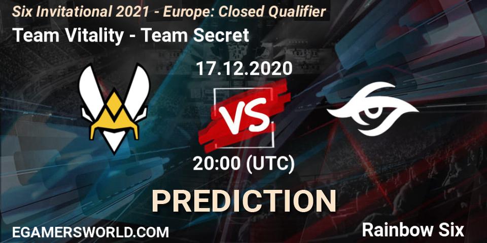 Team Vitality vs Team Secret: Betting TIp, Match Prediction. 17.12.20. Rainbow Six, Six Invitational 2021 - Europe: Closed Qualifier