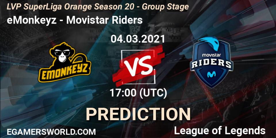 eMonkeyz vs Movistar Riders: Betting TIp, Match Prediction. 04.03.21. LoL, LVP SuperLiga Orange Season 20 - Group Stage