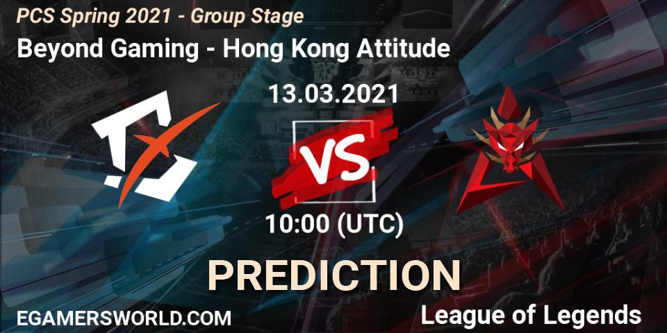 Beyond Gaming vs Hong Kong Attitude: Betting TIp, Match Prediction. 13.03.2021 at 10:00. LoL, PCS Spring 2021 - Group Stage