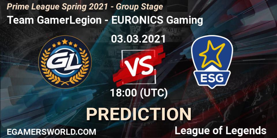 Team GamerLegion vs EURONICS Gaming: Betting TIp, Match Prediction. 03.03.21. LoL, Prime League Spring 2021 - Group Stage