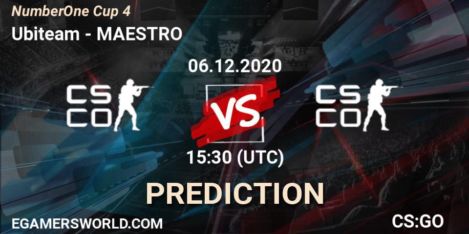 Ubiteam vs MAESTRO: Betting TIp, Match Prediction. 06.12.2020 at 15:00. Counter-Strike (CS2), NumberOne Cup 4