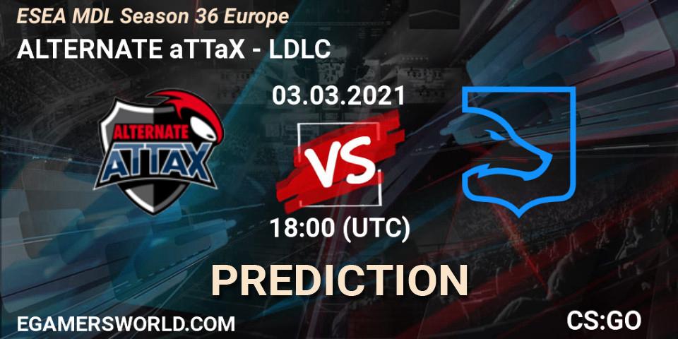 ALTERNATE aTTaX vs LDLC: Betting TIp, Match Prediction. 03.03.2021 at 18:00. Counter-Strike (CS2), MDL ESEA Season 36: Europe - Premier division