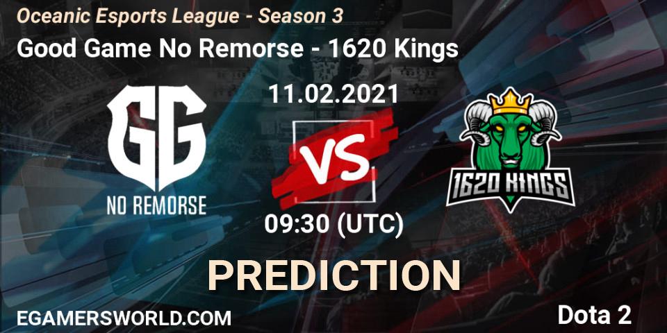 Good Game No Remorse vs 1620 Kings: Betting TIp, Match Prediction. 12.02.2021 at 07:31. Dota 2, Oceanic Esports League - Season 3