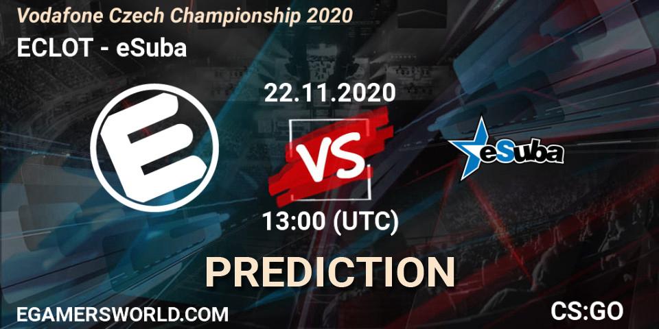 ECLOT vs eSuba: Betting TIp, Match Prediction. 22.11.2020 at 13:00. Counter-Strike (CS2), Vodafone Czech Championship 2020