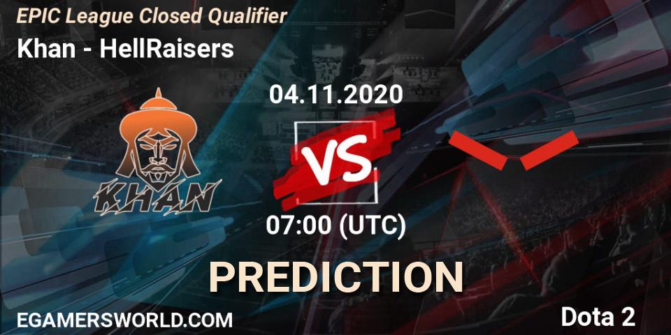 Khan vs HellRaisers: Betting TIp, Match Prediction. 04.11.2020 at 09:00. Dota 2, EPIC League Closed Qualifier