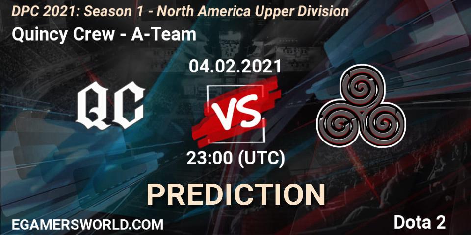 Quincy Crew vs A-Team: Betting TIp, Match Prediction. 04.02.2021 at 23:01. Dota 2, DPC 2021: Season 1 - North America Upper Division