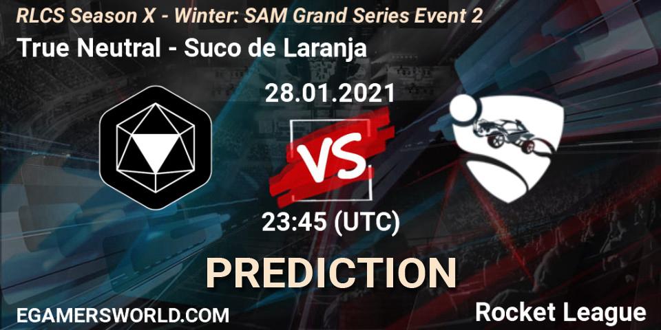 True Neutral vs Suco de Laranja: Betting TIp, Match Prediction. 28.01.2021 at 23:45. Rocket League, RLCS Season X - Winter: SAM Grand Series Event 2