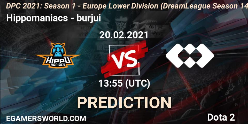 Hippomaniacs vs burjui: Betting TIp, Match Prediction. 20.02.2021 at 13:55. Dota 2, DPC 2021: Season 1 - Europe Lower Division (DreamLeague Season 14)