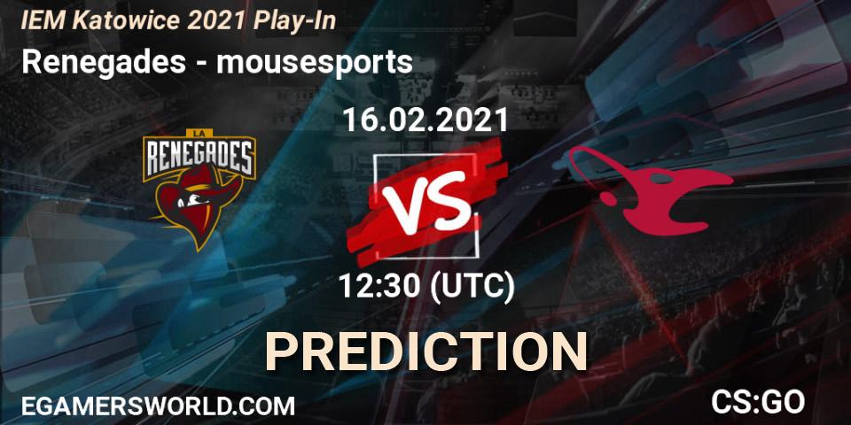 Renegades vs mousesports: Betting TIp, Match Prediction. 16.02.21. CS2 (CS:GO), IEM Katowice 2021 Play-In
