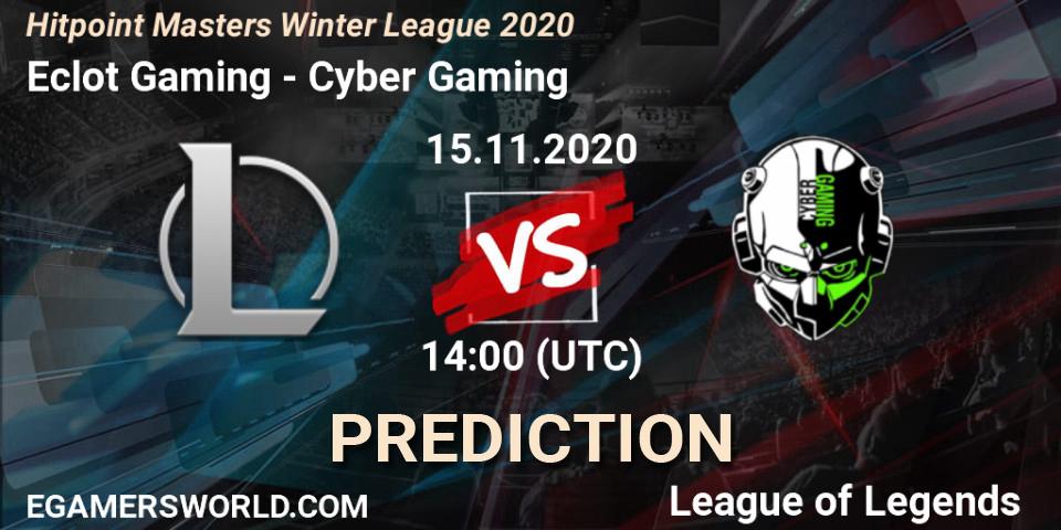 Eclot Gaming vs Cyber Gaming: Betting TIp, Match Prediction. 15.11.2020 at 14:00. LoL, Hitpoint Masters Winter League 2020