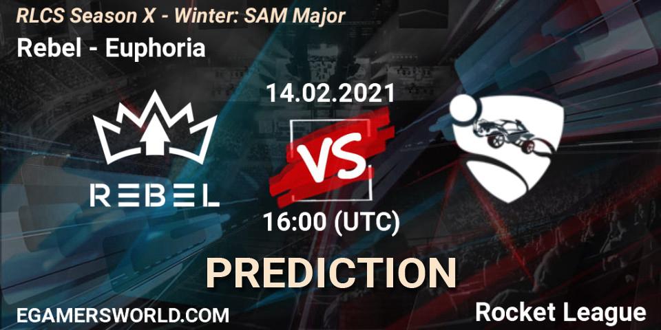 Rebel vs Euphoria: Betting TIp, Match Prediction. 14.02.2021 at 16:00. Rocket League, RLCS Season X - Winter: SAM Major