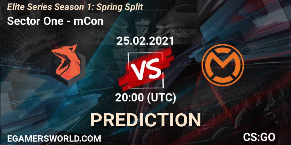 Sector One vs mCon: Betting TIp, Match Prediction. 25.02.2021 at 20:00. Counter-Strike (CS2), Elite Series Season 1: Spring Split