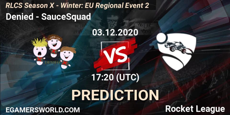 Denied vs SauceSquad: Betting TIp, Match Prediction. 03.12.20. Rocket League, RLCS Season X - Winter: EU Regional Event 2